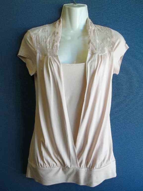 Pale Dusty Pink Stretch Viscose Top With Lace Detail - Size 36 * Quality Brand
