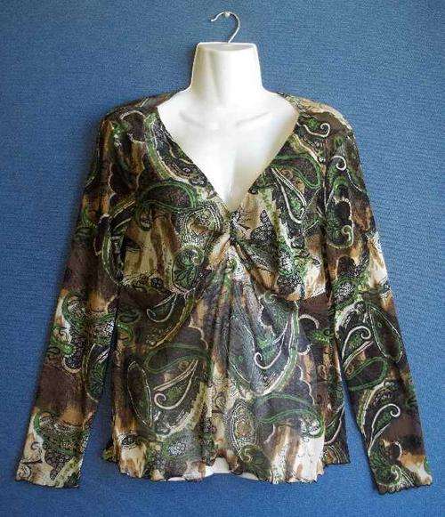 Polyester Netting Style Long Sleeve Patterned Top - Size 38