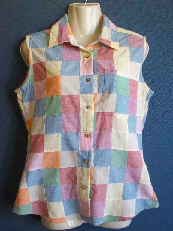 100% Cotton "Patchwork" Sleeveless Shirt - Size 34 * Quality Brand
