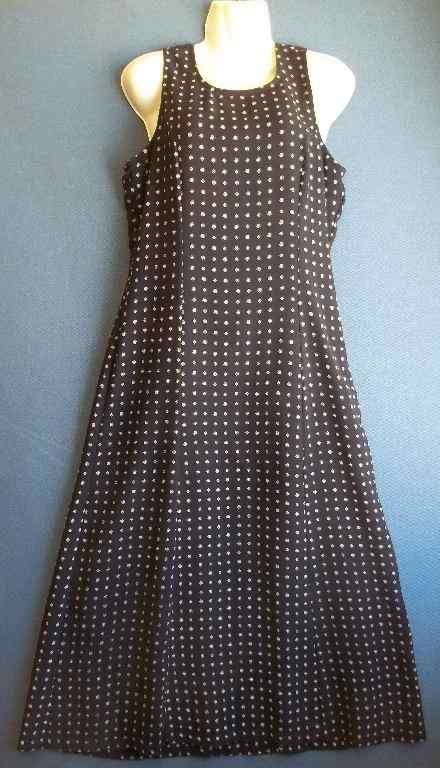 Long Lined Patterned Navy Sleeveless Dress - Size 34 * Quality Brand