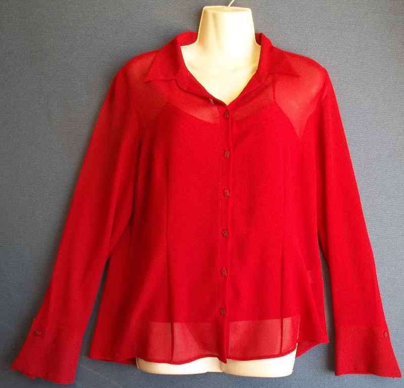 Dark Red Lightweight Polyester Shirt With Camisole - Size 36 * Quality Brand