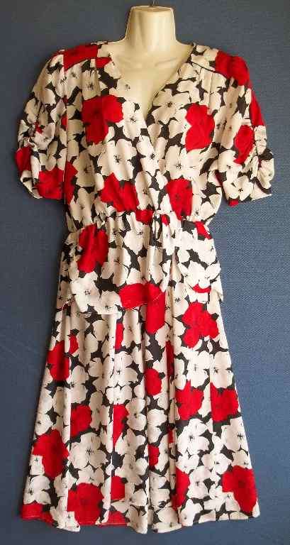 Vintage Black/White/Red Polyester Dress - Size 38