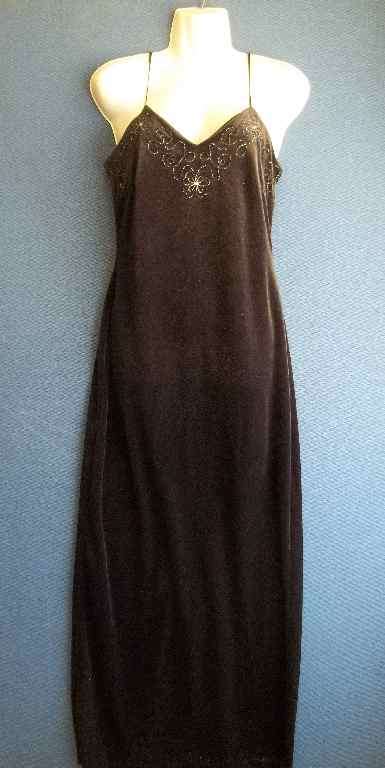 Black Velvet Evening Dress With Netting & Silver Embroidery Detail At The Back - Size 34 * Quality