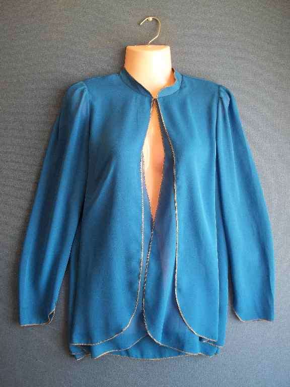 Vintage Royal Blue Double Layer Chiffon Jacket With Gold Jacket - Chest 98cm