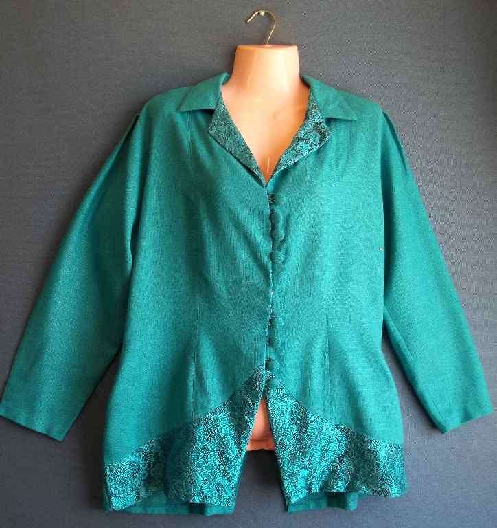 Vintage Turquoise Jacket With Lace Detail - Chest 110cm