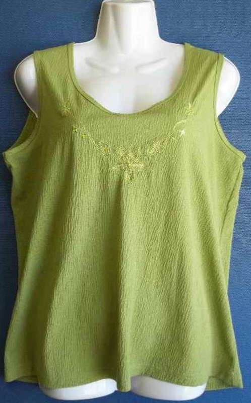 Green Sleeveless Stretch Polyester Top With Embroidery Detail - Chest 96cm