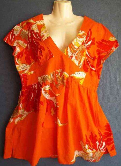 100% Cotton Lightweight Bright Orange Floral Longer Length Top - Size 42 * Quality Brand (Chest