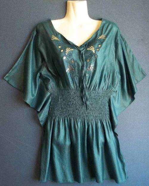 Green/Blue Polyester Fashion Top With Elastic Waist & Sequin Detail - Chest 87cm