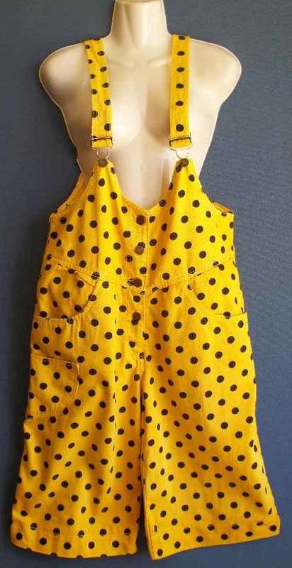 c1980's Yellow & Black Polka Dot Dungarees - Size 34