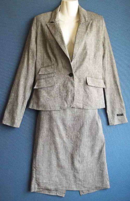 Fully Lined Grey Jenni Button 2Pce, Linen/Viscose/Polyester/Elastin- Jacket Size 36,Skirt 34*Quality