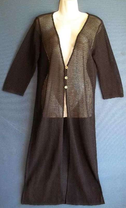 Long Length Light Weight Black Crochet Jacket - Size M