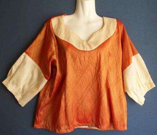 Embroidered Orange & Cream Satin Formal Shirt - Chest 114cm