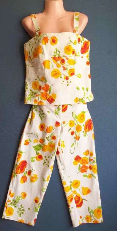 Floral Lightweight Stretch Denim Two Piece - Size 34 (Chest 88cm, Waist 80cm, Hips 98cm)