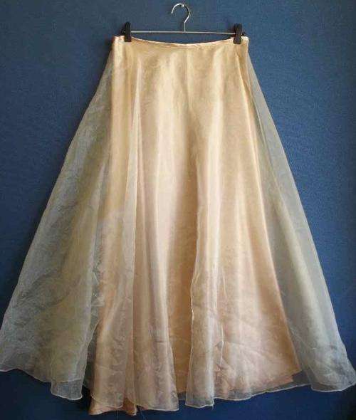 Gold Satin Evening Skirt With Chiffon Overlay - Waist 84cm
