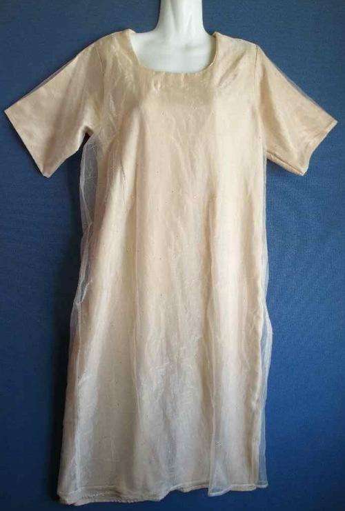 Gold Satin Dress With Chiffon Overlay - Size 40 (Chest 102cm)