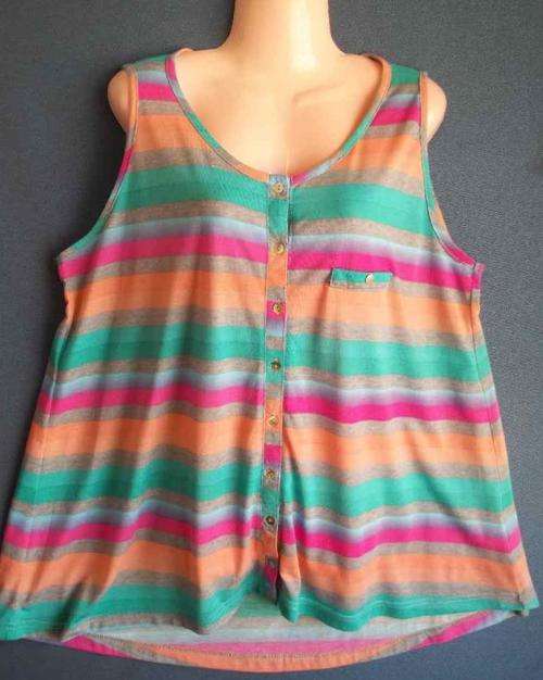 Stripy Soft Polyester Sleeveless T-Shirt - Size 46 * Quality Brand