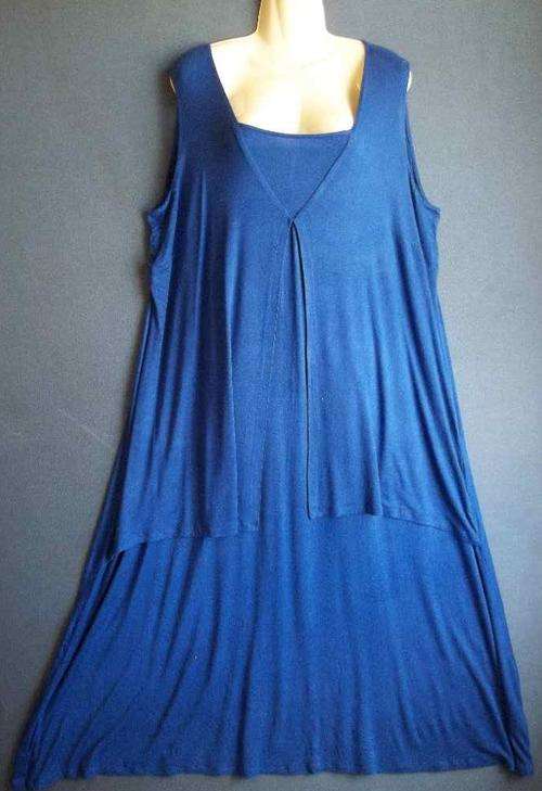 Deep Blue Layered Stretch Rayon Long Dress - Size XXL * Quality Brand