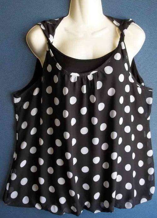 Black& White Stretch Polyester/Viscose With Polka Dot Chiffon& Elastic Waist- Size 44 *Quality Brand