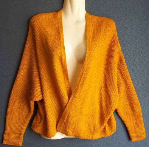 Mustard Cropped Three Quarter Sleeve Jersey, No Buttons - Size 36