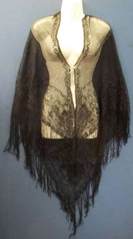 Vintage Black Shawl - One Size Fits All (Brooch Not Included)