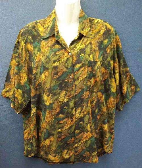 Vintage Patterned 100% Silk Shirt - Size 44/46 (Chest 116cm)