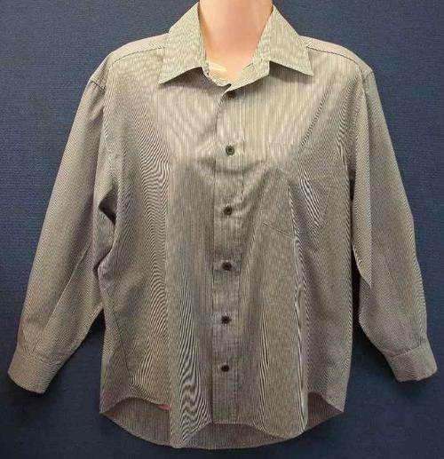 Grey & White Pinstripe Polycotton Shirt - Size 44 (Chest 112cm)