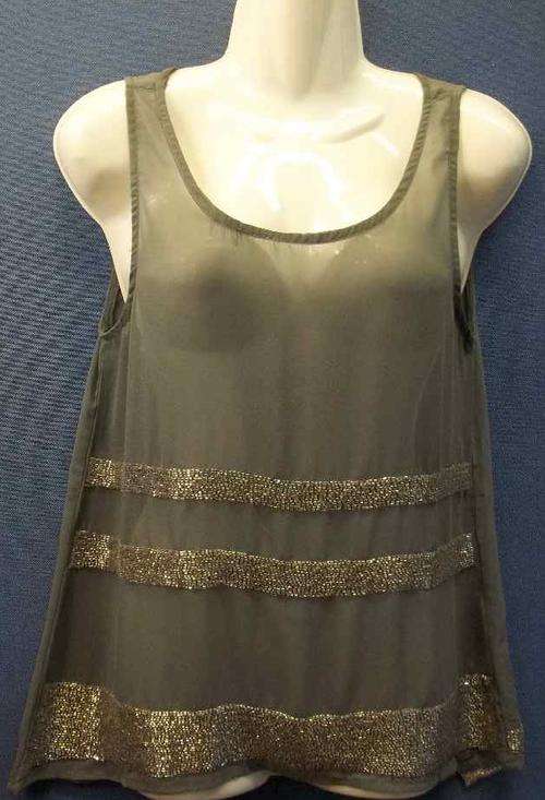 Sheer Grey Beaded Chiffon Top - Size S (New + Tag)