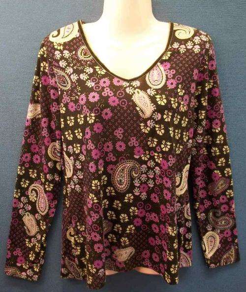 Purple Patterned Stretch Polyester Long Sleeve Top - Size 36 * Quality Brand
