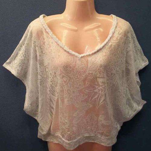 Fashion Semi-Sheer Patterned White T-Shirt - Size 32 * Quality Brand