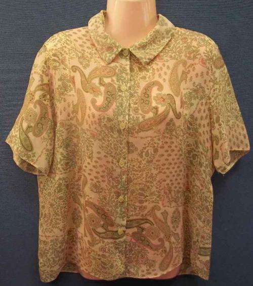 Light Pink/Green Patterned Lightweight Polyester Shirt - Size 40/42 (Chest 106cm)