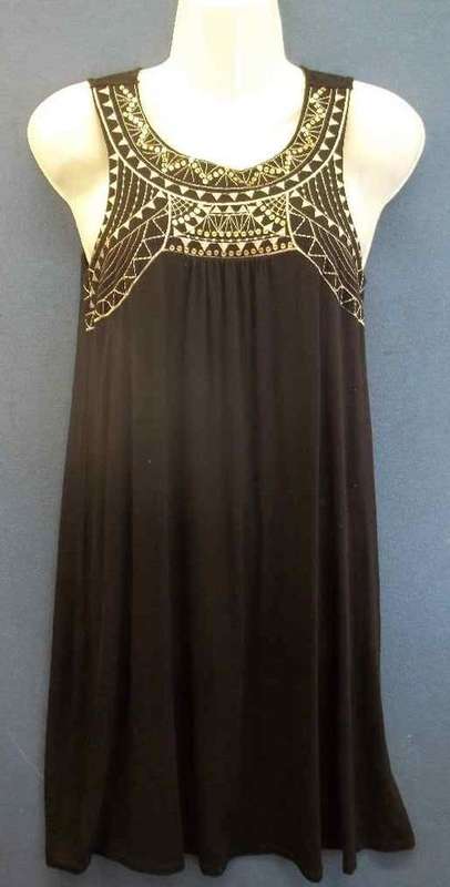 Stretch Black Ultra Long Length Top With Embroidery & Sequin Detail - Chest 78cm