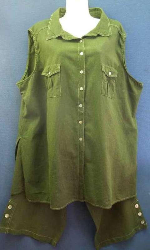 Green Linen/Rayon Two Piece- Size 50 (Three Quarter Pants Waist 108cm-128cm, Hip 136cm*Quality Brand