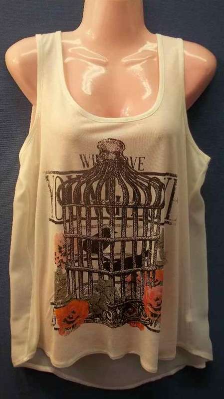 Cream Patterned Polyester/Viscose Top With Sheer Back - Size L * New + Tag