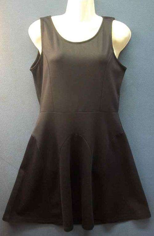 Navy Stretch Polyester Short Sleeveless Dress With Flare Skirt - Size 34 * New + Tag