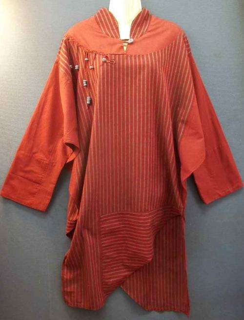 c1980's Stripy Maroon Shirt/Dress - Chest 110cm