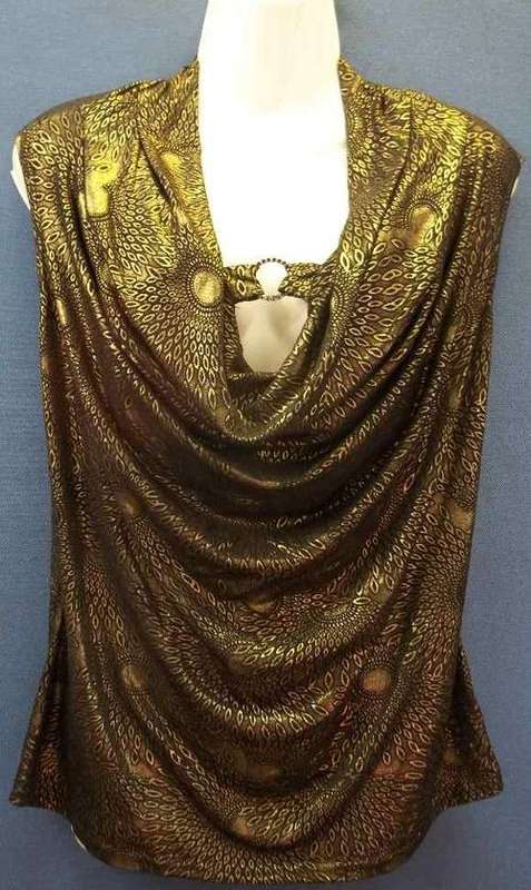Black & Gold Cowl Neck With Jewellry Detail Evening Top (Imported Fabric) - Size 42 * Quality Brand