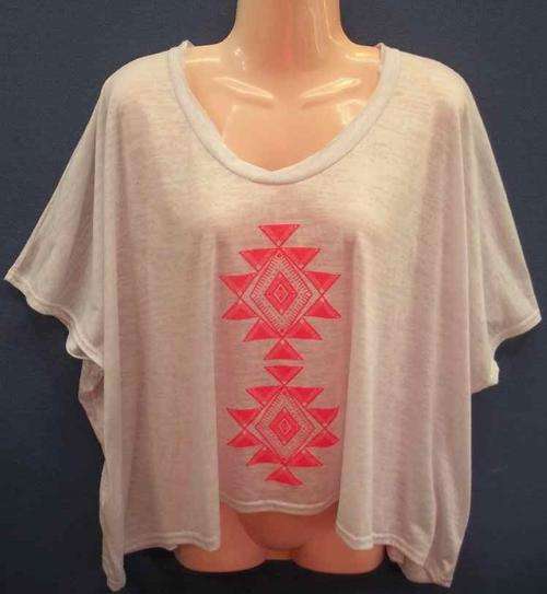 White Patterned Poly/Viscose Fashion T-Shirt - Size M