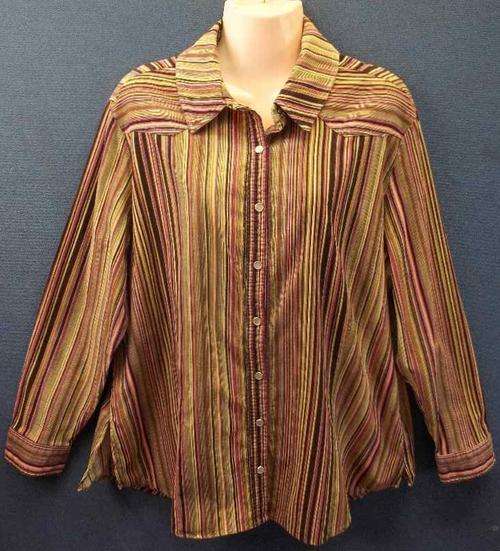 Stripy Corduroy Shirt With Press Stud Buttons - Size 42 * Quality Brand