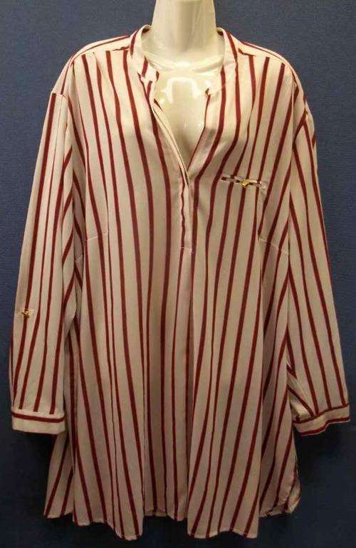 Stripy Long Length Stretch Polyester Top - Size 50 * Quality Brand