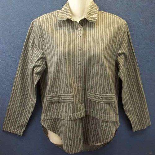 Black & Grey Stripy Vintage c1980's Cotton Shirt - Size 36 (Chest 94cm) Note: One Button Missing