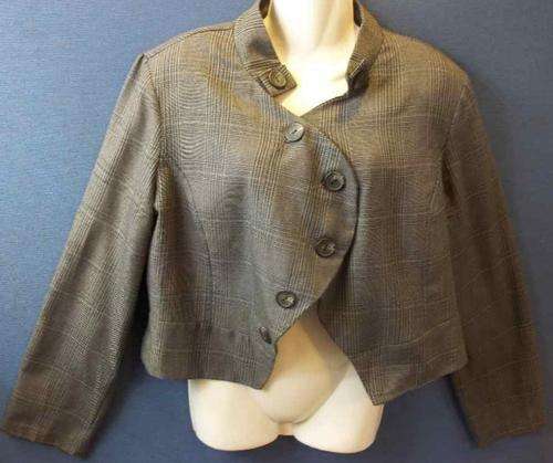 Grey Houndstooth Lined Cropped Polyester/Rayon Jacket - Size 40 * Quality Brand