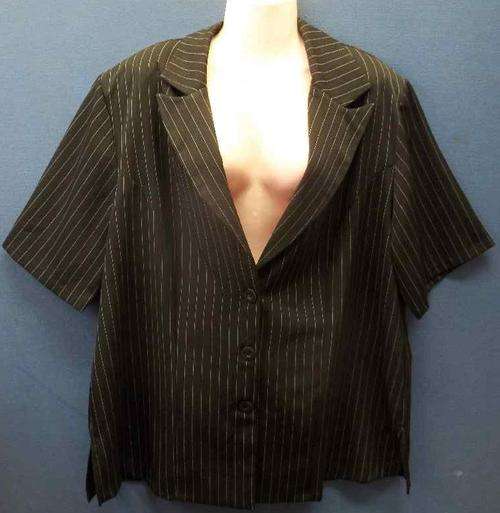 Black With White Stripe Stretch Polyester Short Sleeve Jacket - Size 44 * Quality Brand