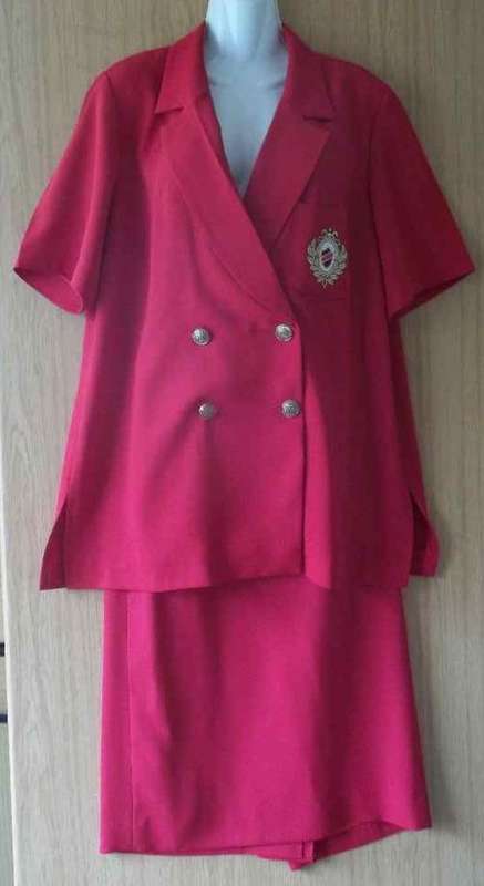 Vintage (Lined Skirt) Red Polyester Lady Ruth Reed Two Piece - Size 40