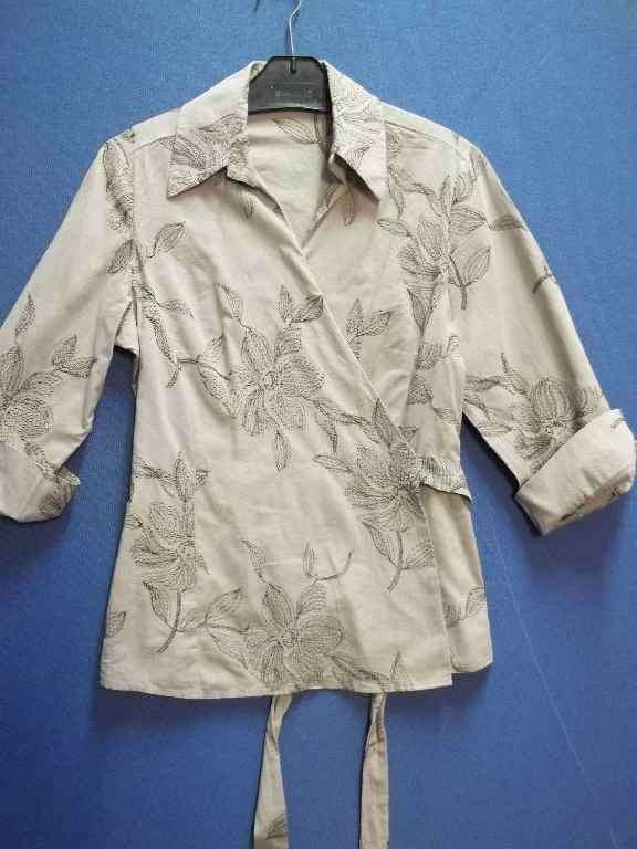 Beige With Brown Embroidery Cross-Over Shirt - Size +/- M