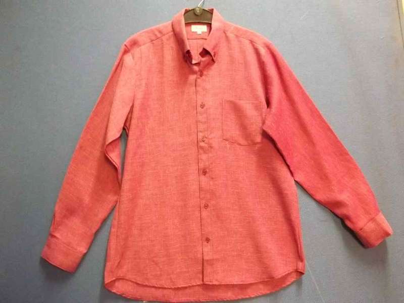 Maroon/Pink Textured Long Sleeve Men's Shirt - Size M