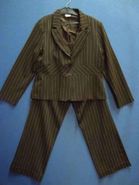 Brown Stripy Two Piece With A Lined Jacket (Polyester/Spandex) - Size 40
