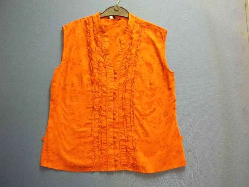 Dark Orange Floral Sleeveless Shirt With Ruffles - Size  38 * Quality Brand