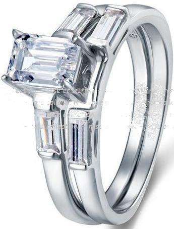 Stunning- 1 Carat Cr. Emerald Cut Diamond 2pc Set with Accents Engagement Ring - Size7/O/17.3mm
