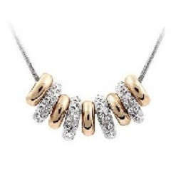 STUNNING !! 24K Real Gold Plated Rhinestone 9 Circle Pendant Snake Chain Necklace - Awesome !!