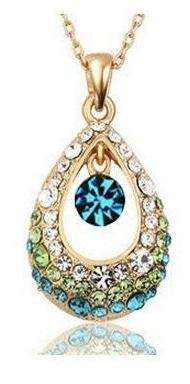 Stunner!!!18K Green Gold Angel Teardrop Austrian Crystal Pendant Necklace